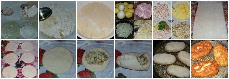 Пирожки жареные из нежного и воздушного дрожжевого теста с куриным мясом,зелёным луком и картофелем